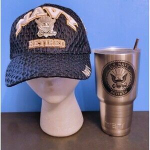 UNITED STATES NAVY Insulated 30oz Stainless Steel Tumbler Mug & Retired Cap READ